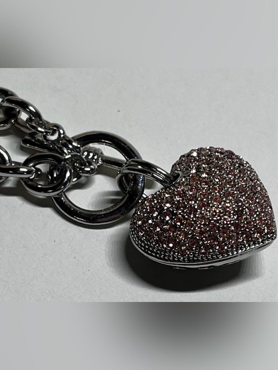 Source Unknown Jewelry - Silver Chain Necklace with Pink Pave Heart Pendant
